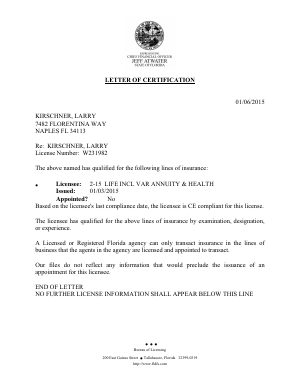 Letter of certification document preview